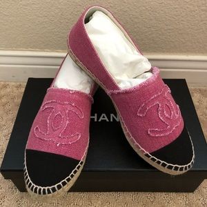 🚫SOLD🚫 Auth CHANEL pink canvas espadrilles 37